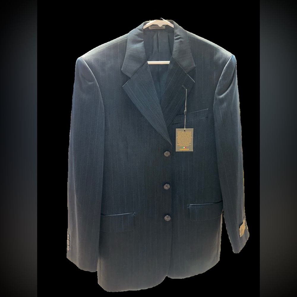 Brand new Italian pin stripe suit navy blue
